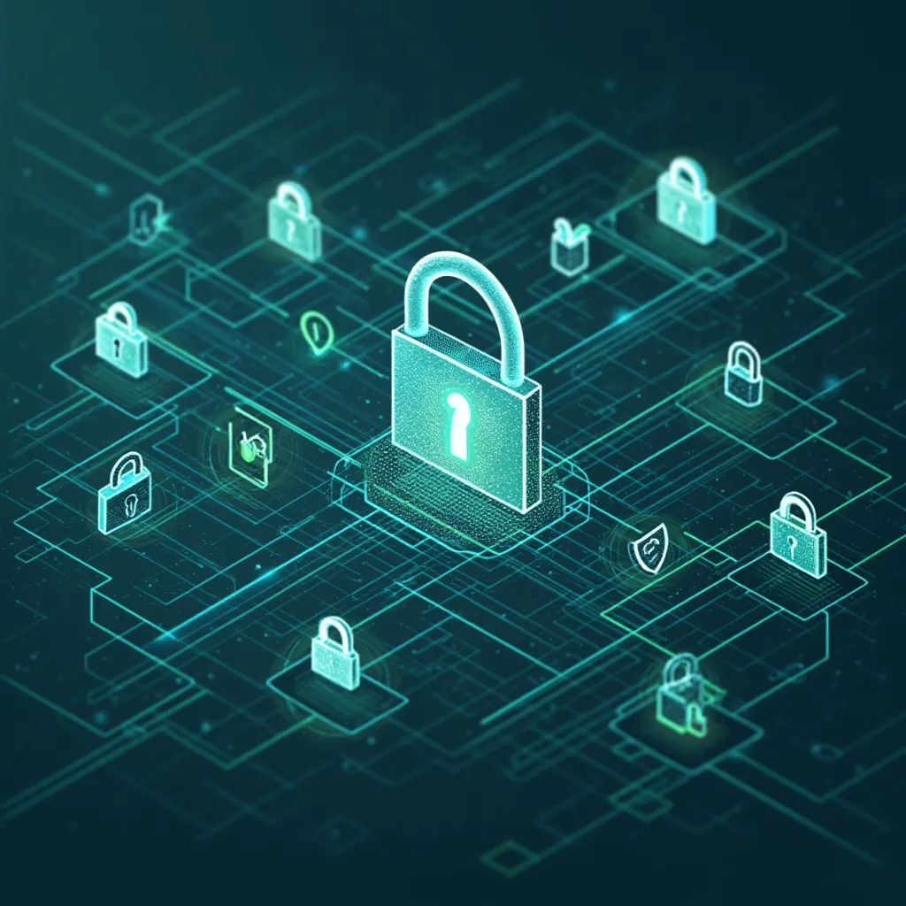 Concepto de privacidad y seguridad de datos con escudos y candados digitales